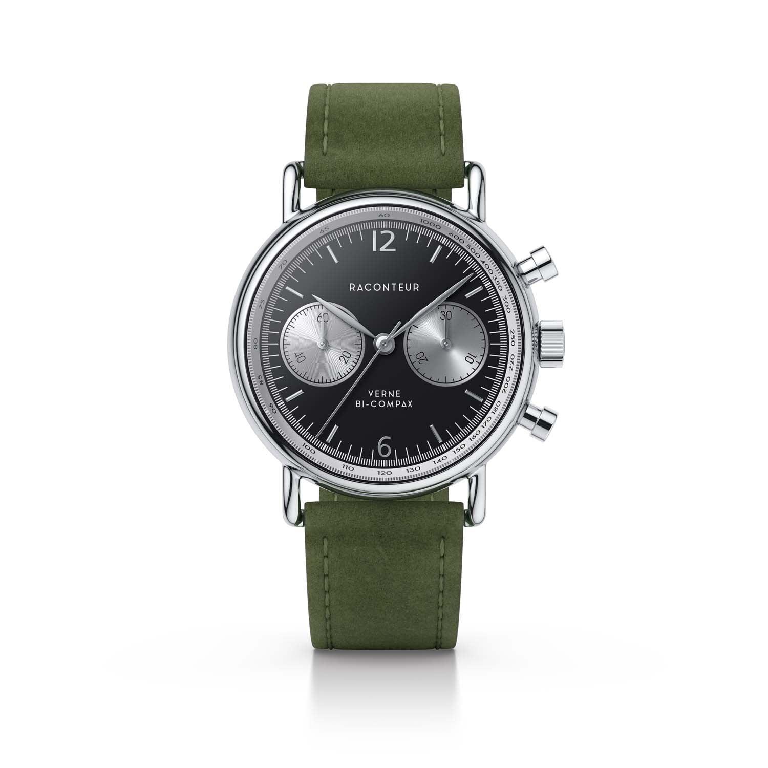 Verne Bi-Compax - Silver & Black - Raconteur Watches
