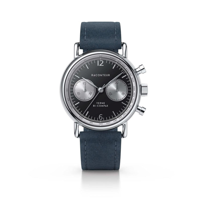 Verne Bi-Compax - Silver & Black - Raconteur Watches